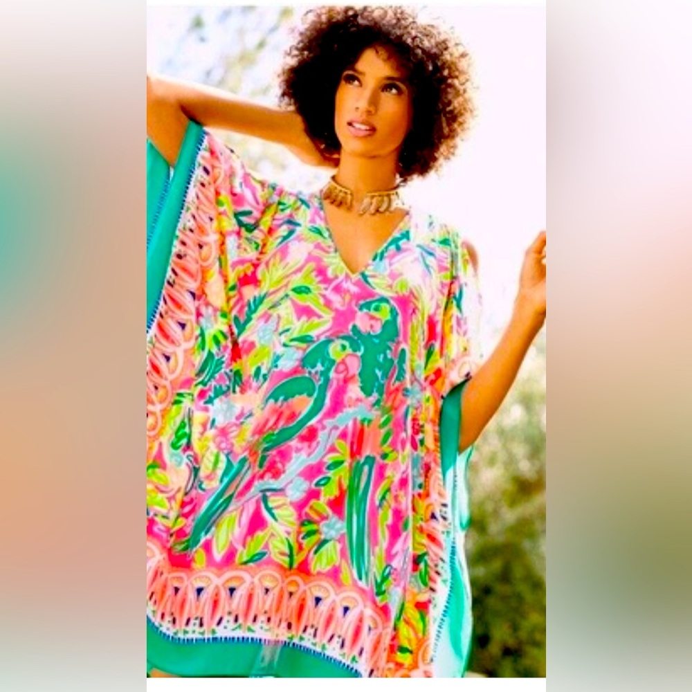 Lilly Pulitzer Atlin Silk Caftan Pink Bird Of Paradise - Rare